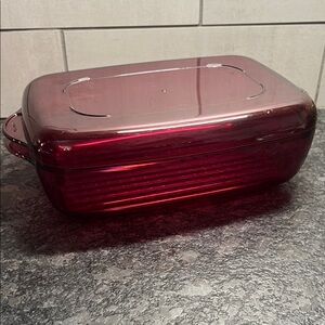 Vintage Tupperware Ruby Red Microwave Dish with tray 3 piece